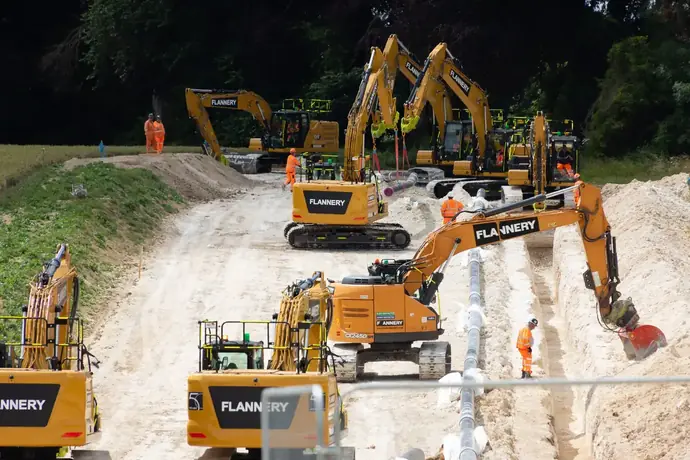 Water line pipe trench excavation